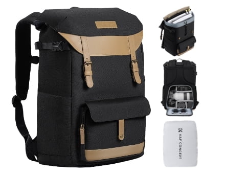 K&F CONCEPT DSLR Camera Backpack Camera Case for Photography and 15.6" Laptop Travel Use, Camera Shoulder Bag with Weatherproof Rain Cover-17.3x11.4x6.29Inch