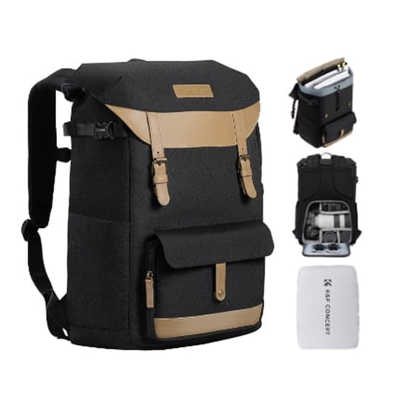 K&F CONCEPT DSLR Camera Backpack Camera Case for Photography and 15.6" Laptop Travel Use, Camera Shoulder Bag with Weatherproof Rain Cover-17.3x11.4x6.29Inch