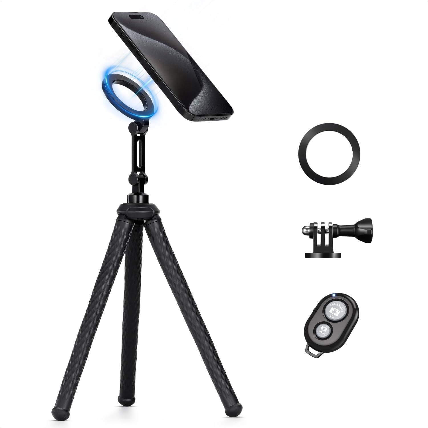 K&F CONCEPT Flexible Tripod, Magnetic Flexible Phone Stand with Wireless Remote, Mini Vlogging Tripod for Magsafe iPhone 16 Pro Max/15/14/13/12 All Phones and Actions Camera
