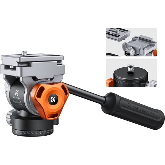 K&F CONCEPT Video Fluid Head Tripod Head Max Load 11lb/5kg,Silky-Smooth, Stable Tripod Fluid Head for pan and tilt,Arca Swiss-Compatible, FH-03