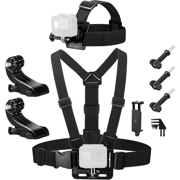 K&F Concept Head Strap & Chest Mount Set for GoPro DJI Osmo Action Cameras, Quick Release Adjustable Action Camera Accessories Kit