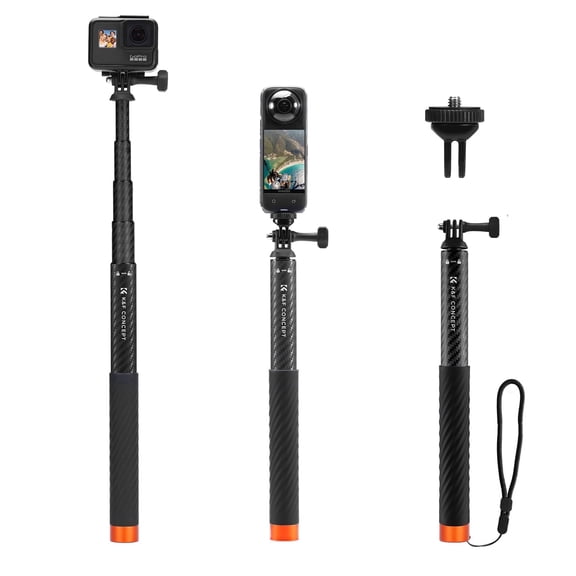 K&F CONCEPT Invisible Selfie Stick, Pro Extension Carbon Long Pole50in for Insta360 Sports Camera GoPro DJI Action, Monopod with GoPro Adapter and Wrist Strap
