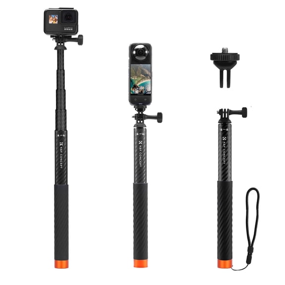 K&F CONCEPT Invisible Selfie Stick, Extension Carbon Long Pole127cm/50in for Insta360 Sports Camera GoPro DJI Action, 1/4" Extended Monopod with GoPro Adapter and Wrist Strap.
