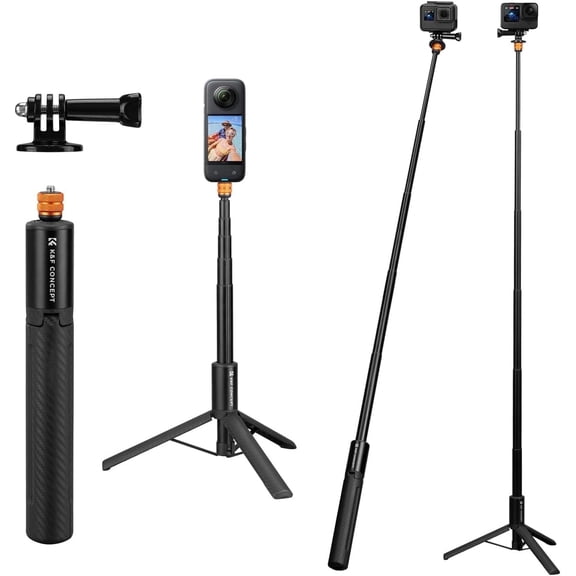 K&F CONCEPT 47.2" Camera Invisible Selfie Stick, Extension Long Pole Compatible with Insta360 X5/X4/X3 GoPro Hero 13/12/11 DJI OSMO Pocket 3 accessories, 1/4" Extended with GoPro Adapter