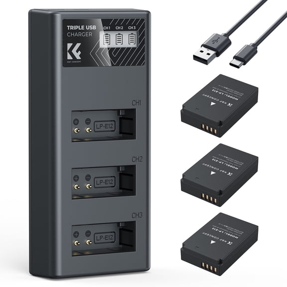 K&F CONCEPT LP-E12 Battery 3-Pack and Upgraded LCD EOS M50 Battery Charger Compatible with Canon M50, M50 Mark II, M, M2, M10, M100, M200, Rebel S1, PowerShot SX70 HS Cameras