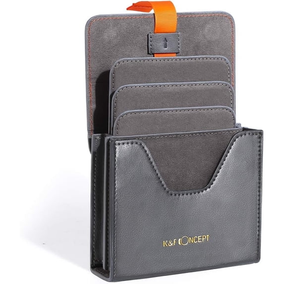 K&F CONCEPT Lens Filter Case 4 Pocket, Leather Carrying Filters Bag Pouch for Square ND CPL etc Filters up to 100x100mm, Designed NANO-X Series Square Bracket