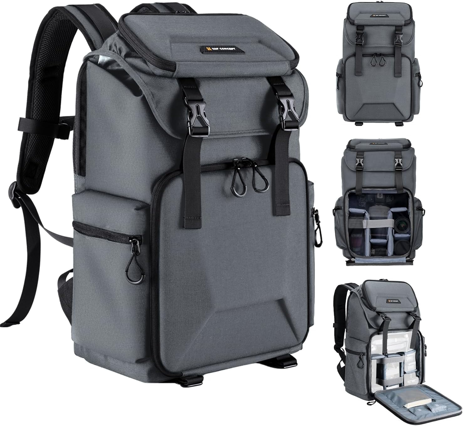 K&F CONCEPT Camera Backpack, Hard Shell Camera Bag, Large Capacity Photography Backpack with 15.6" Laptop Compartment & Tripod Holder & Rain Cover, Bags for DSLR SLR Cameras and Accessories