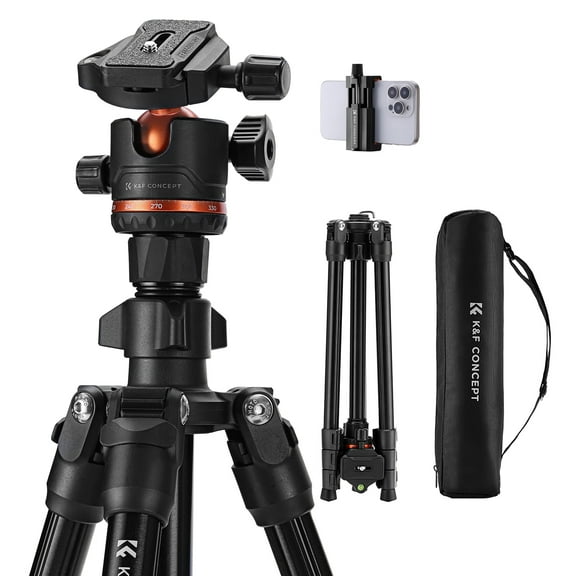 K&F Concept 70" Lightweight Professional Travel Outdoor DSLR Tripods with 360 Degree Ball Head Load Capacity 17.6lbs,  for Smartphone/Vlog