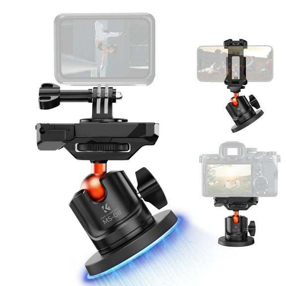 K&F Concept Magnetic Camera Mount Base with Ball Head for GoPro Hero 13/12/11/10/9 Black, DJI Osmo Action 5 Pro/4/3/2, Insta360 X5/X4, 360° Ball Head Mount
