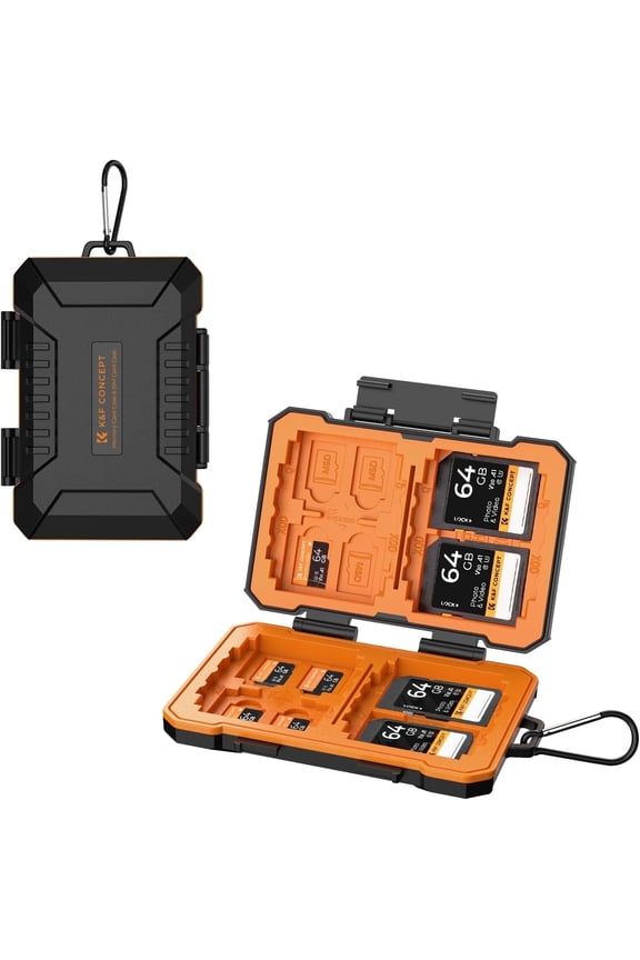 Memory Card Case with 25 Slots, Anti-Shock Carrying Case for 4 SD Cards, 4 CF Cards or 4XQDs, 4 CFexpress Cards, 12 Micro SD (TF) Cards, 2 Nano SIM, 2 Micro SIM and 1 SIM Card