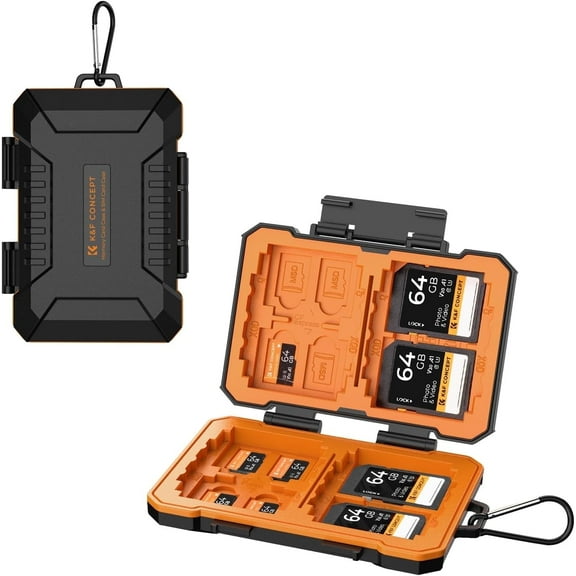 K&F Concept Memory Card Case with 25 Slots, Anti-Shock Carrying Case for 4 SD Cards, 4 CF Cards or 4XQDs, 4 CFexpress Cards, 12 Micro SD (TF) Cards, 2 Nano SIM, 2 Micro SIM and 1 SIM Card