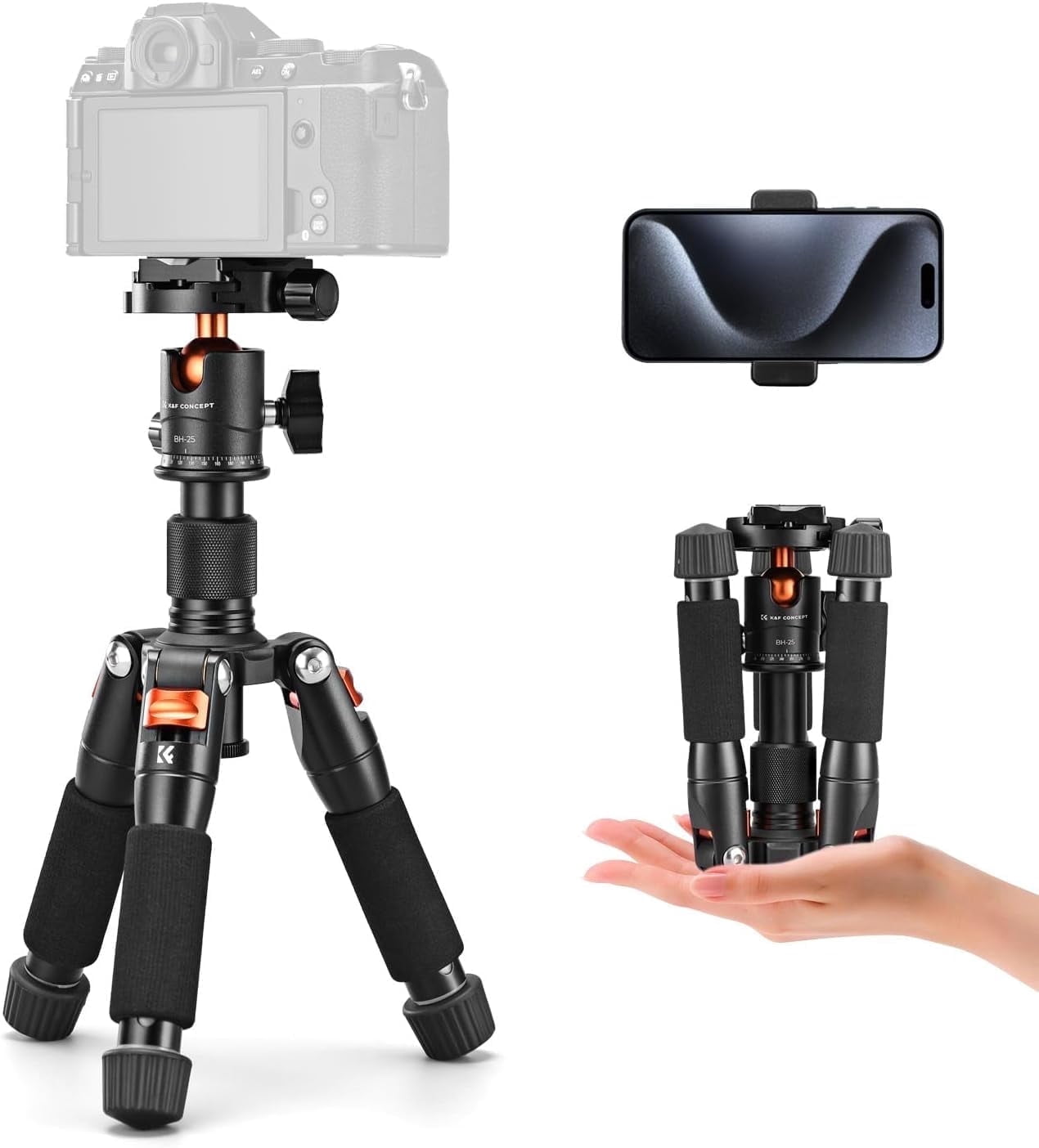 K&F CONCEPT 20.5"/ 52cm Desktop Mini Tripod for Camera, with 360° Low Profile Ball Head, 1/4'' Screw Quick Release Plate, Load Capacity 6KG
