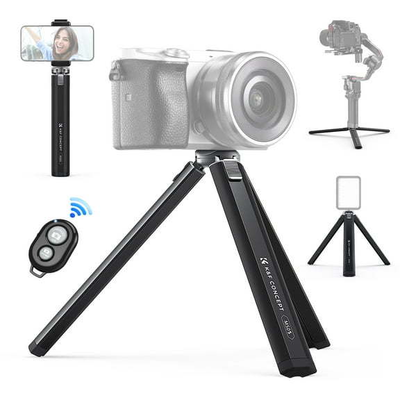 K&F Concept Mini Projector Camera Metal Tripod, 1/4" Screw Table Stand w/Cellphone Clip & Wireless Remote, 2-Level Height Adjustment, Load up to 44lbs