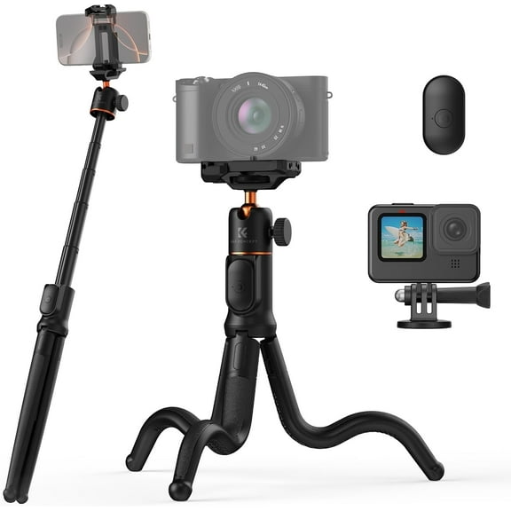 K&F Concept Phone Tripod, Extendable Flexible Tripod with Remote 24in Small Tripod, Mini Tripod, Max Load 4.4lb for Phone 16 15 14 Pro Max XS Max X 8 Samsung CO NIK SNE