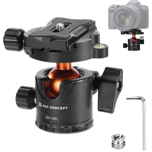 K&F CONCEPT Professional Metal Tripod Ball Head -22lbs/10kg Load 360° Rotating Panoramic with 1/4" Quick Release Plate Bubble Level for Tripod Monopod Slider Camera