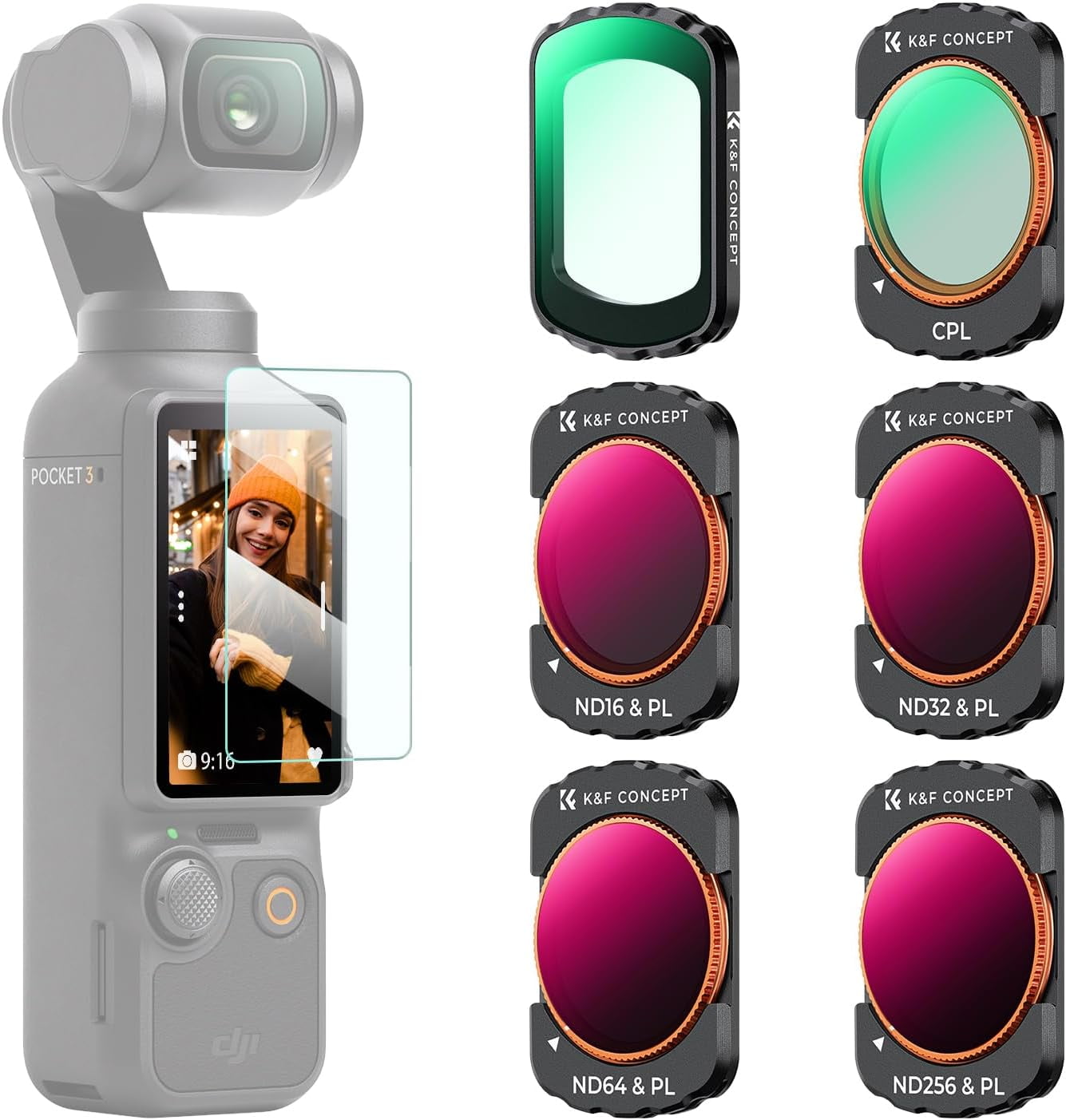 K&F Concept 6-Pack ND/CPL Filter Set For DJI Osmo Action 5/4/3 - Push-in Fit Multi-Coated