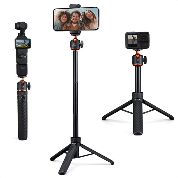 K&FCONCEPT 25in Selfie Stick/Desktop Tripods (medium size), 1/4" Screw Interface, Comes with Action camera adapter *1, Phone holder*1, Smart series