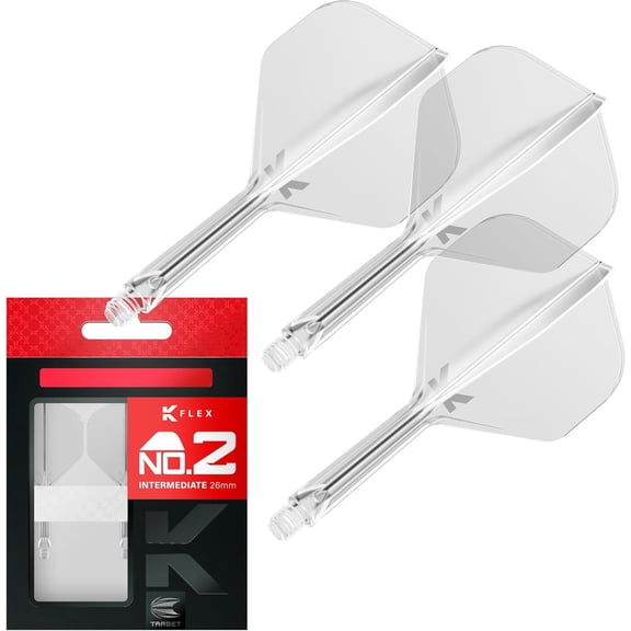 Target Darts K Flex Integrated Dart Flights And Shafts, No.2 Clear (Intermediate) | Pack Of 3 K-Flex – No2, Kflex All In One Moulded Dart Flight & Stem | Professional Dart Accessories