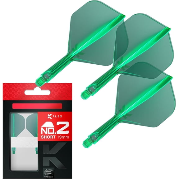 Target Darts K Flex Integrated Dart Flights And Shafts, No.2 Green (Short) | Pack Of 3 K-Flex – No2, Kflex All In One Moulded Dart Flight & Stem | Professional Dart Accessories