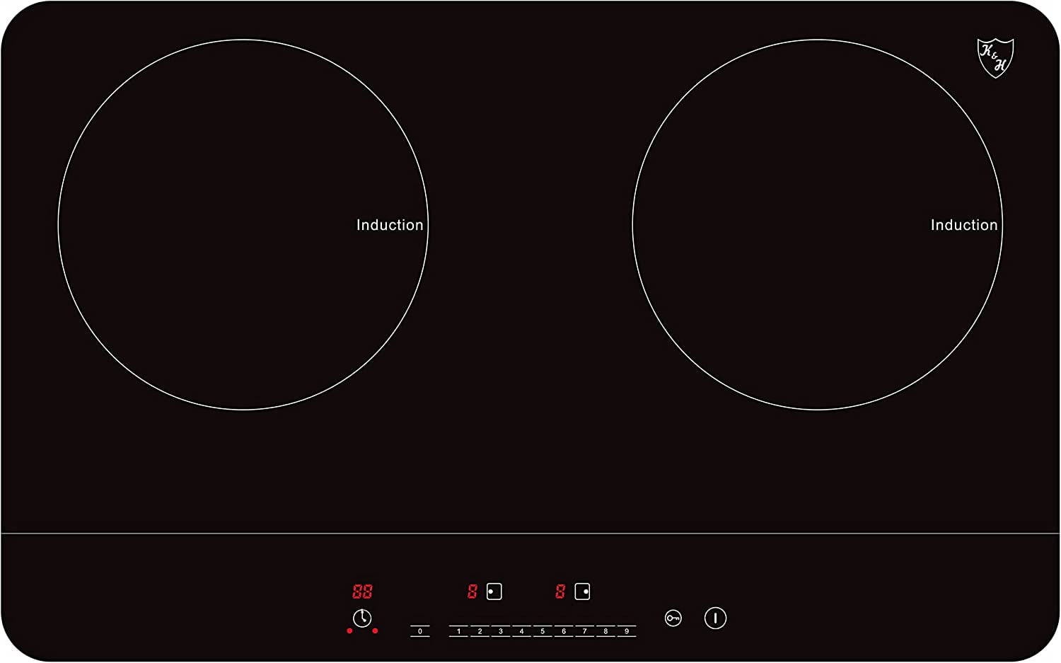 K&H 2 Burner Double Dual 24 Inch Induction ULTRA SLIM Electric Stove Top Ceramic Cooktop White 120V 1800W IN-DD18-120S
