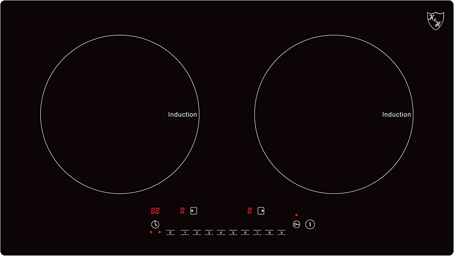 K&H 2 Burner Dual Double 24 Inch Built-in Induction Electric Stove Top Ceramic Cooktop 120V 1800W INDH-1802-120Hx