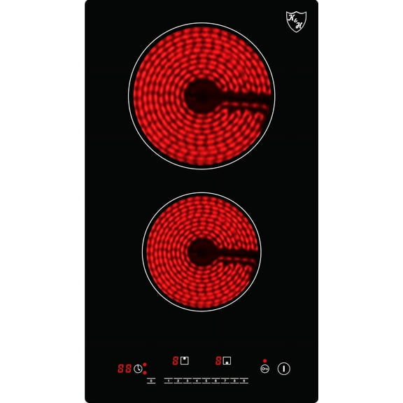 K&H German Designed 2 Burner Dual 12 Inch Built-in Electric Stove Top Radiant Ceramic Kitchen Cooktop Sensor Touch Control 240V 3000W CERV-3002