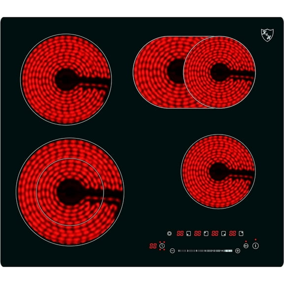 K&H German Designed 4 Burner 24 Inch Built-in Electric Stove Top Radiant Ceramic Kitchen Cooktop SLIDER Touch Control 240V 7200W CE24-7206SL