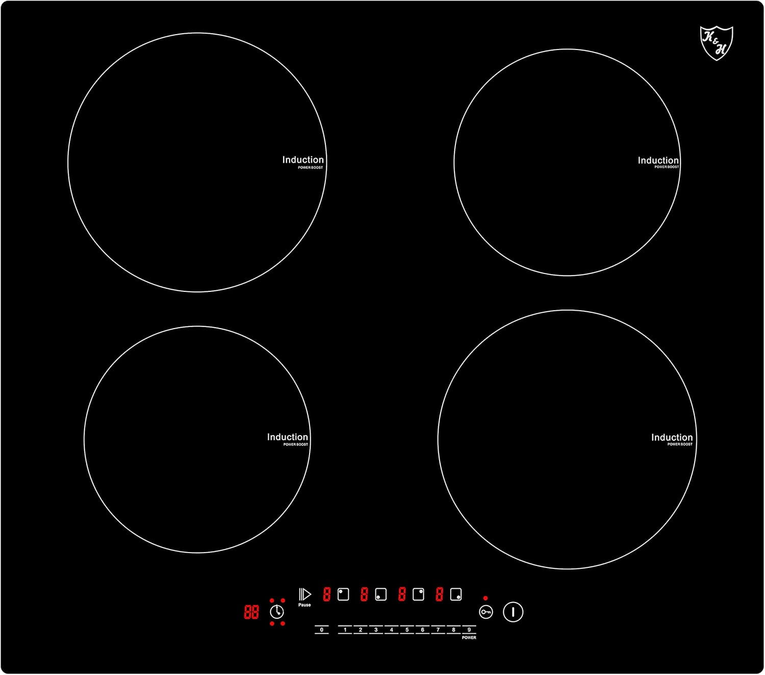 K&H 4 Burner 24 Inch Built-in Induction Electric Stove Top Ceramic Cooktop Touch Control 240V 6000W IN24-6004