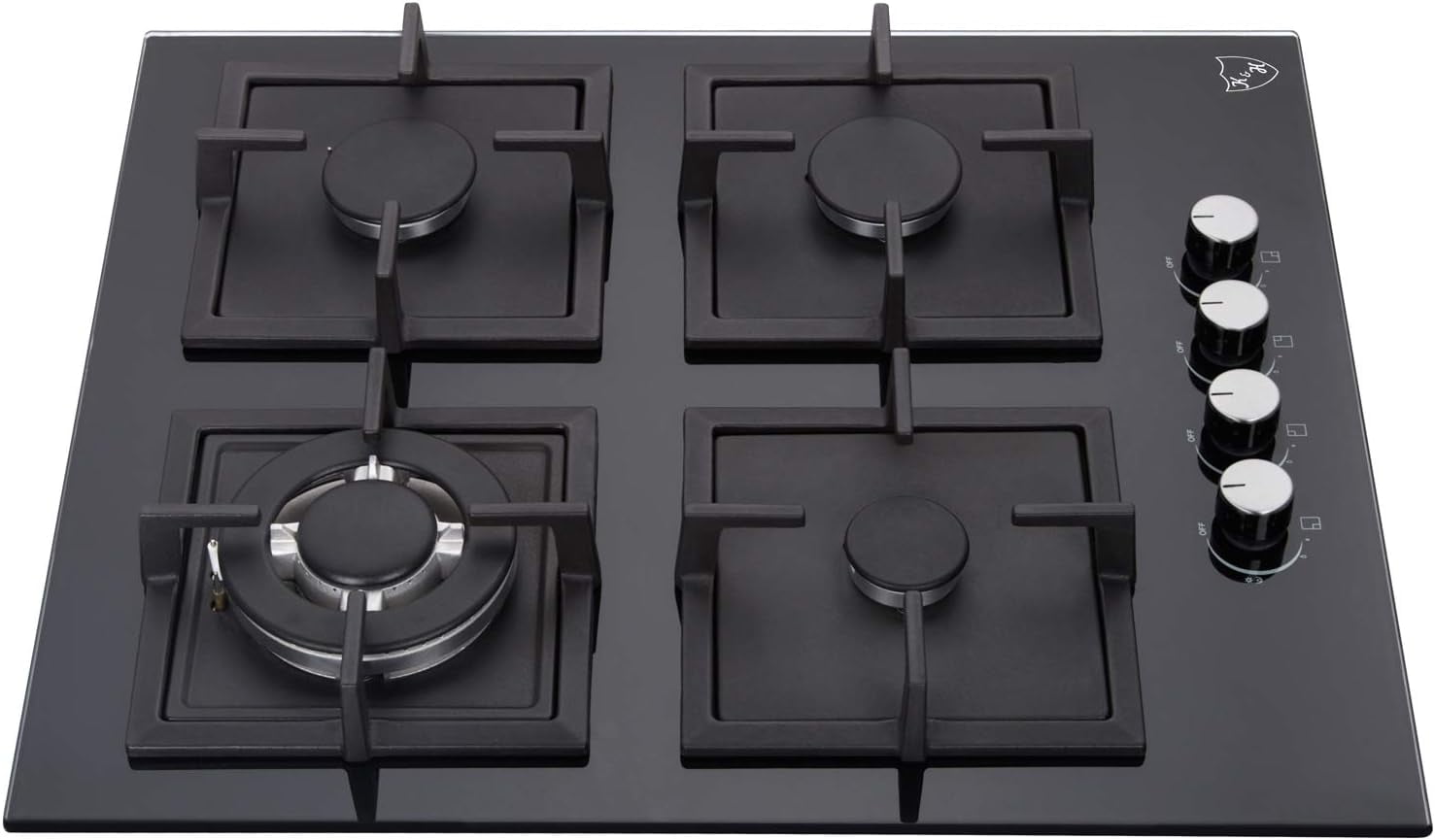 K&H 4 Burner 24 Inch Built-in LPG/Propane Gas Stove Top Glass Surface Cast Iron Cooktop UL/ETL Certified 4-GCW-LPG