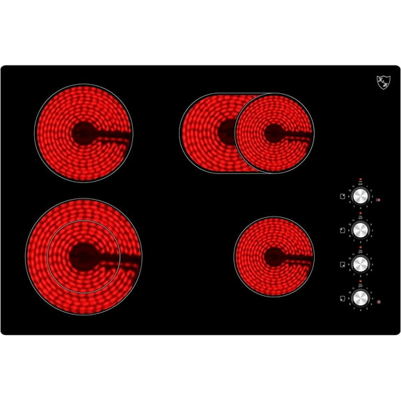 K&H German Designed 4 Burner 30 Inch Built-in Electric Stove Top Radiant Ceramic Kitchen Cooktop Knob Control 240V 7200W CE30-7206K