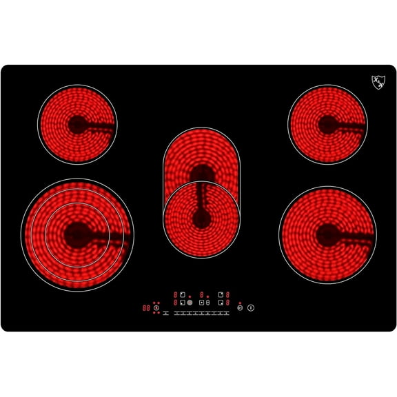 K&H German Designed 5 Burner 30 Inch Built-in Electric Stove Top Radiant Ceramic Kitchen Cooktop Touch Control 240V 8600W CE30-8608