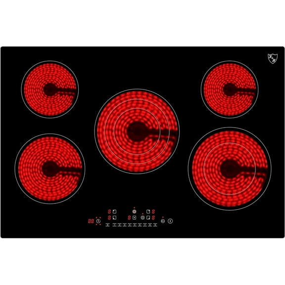 K&H German Designed 5 Burner 30 inch Built-in Electric Stove Top Radiant Ceramic Kitchen Cooktop Touch Control 240V 9000W CE30-8808NF