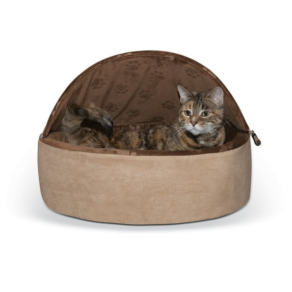 K&H Pet Products Self-Warming Kitty Bed Hooded Chocolate/Tan Large 20 Inches