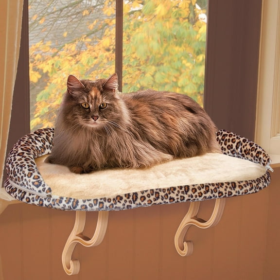 K&H Pet Products Deluxe Kitty Sill with Removable Bolster Tan/Leopard Print 14 X 24 Inches