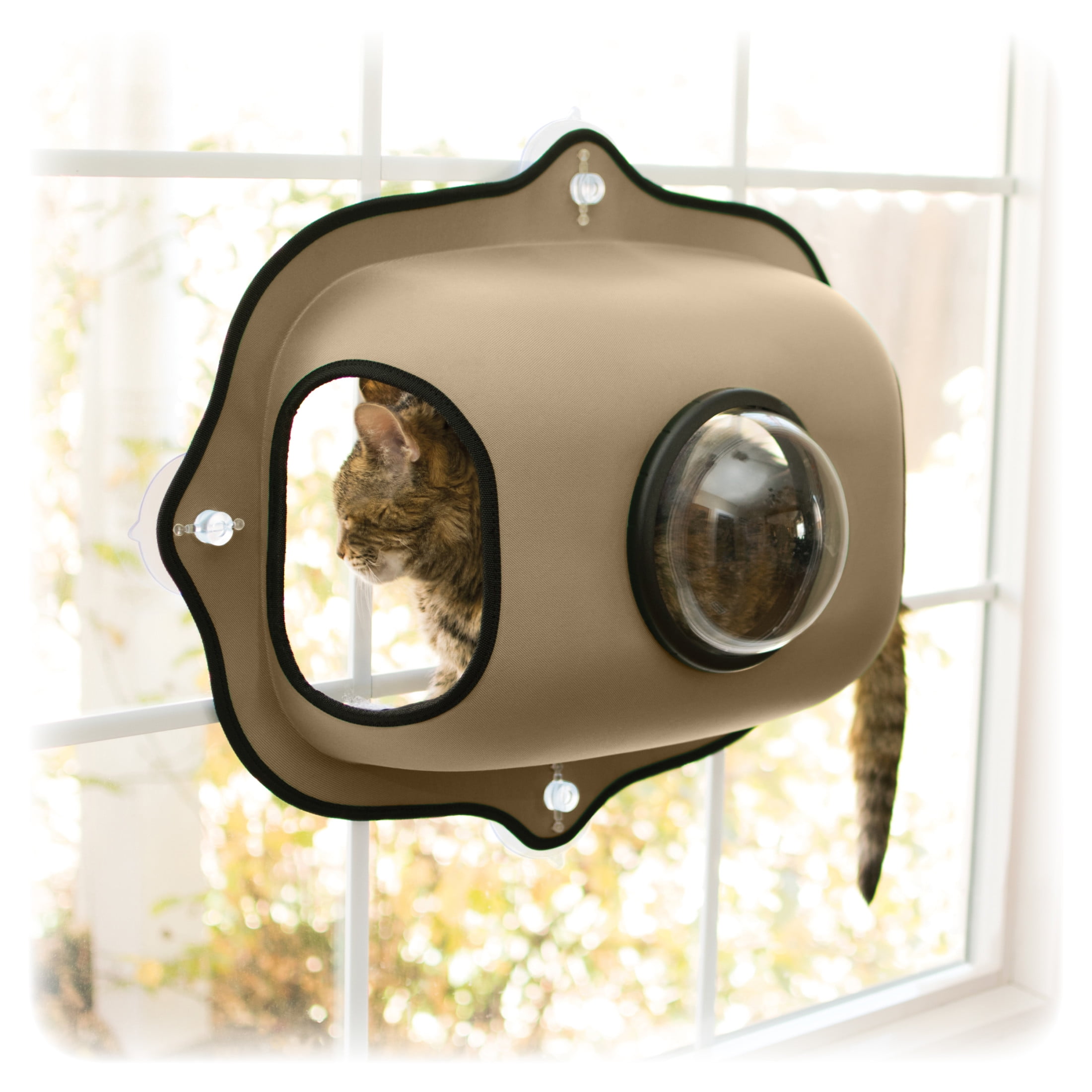 Tan Medium Window Bubble Cat Bed with Lookout Pod