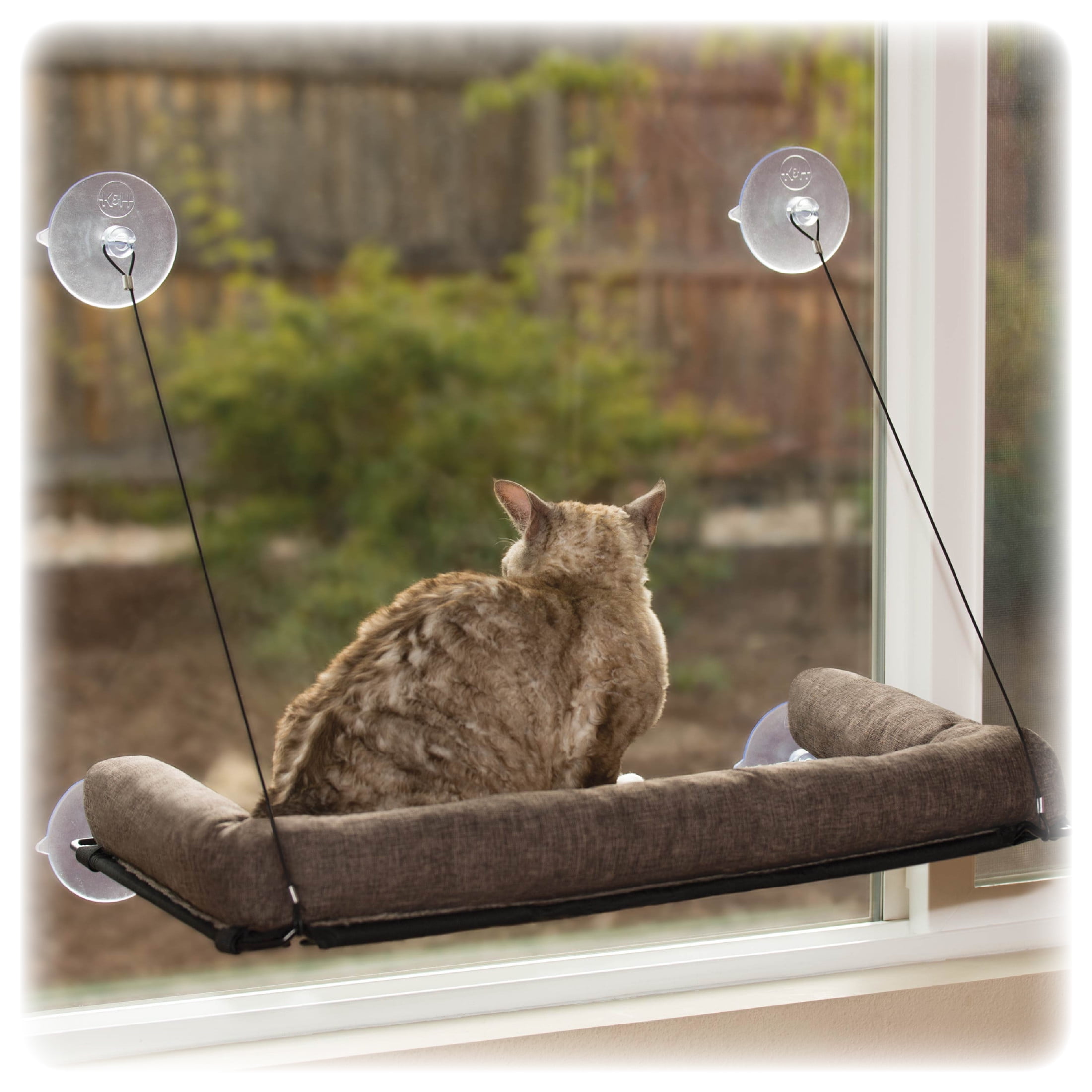 Medium Chocolate EZ Mount Kitty Sill Deluxe with Bolster Bed