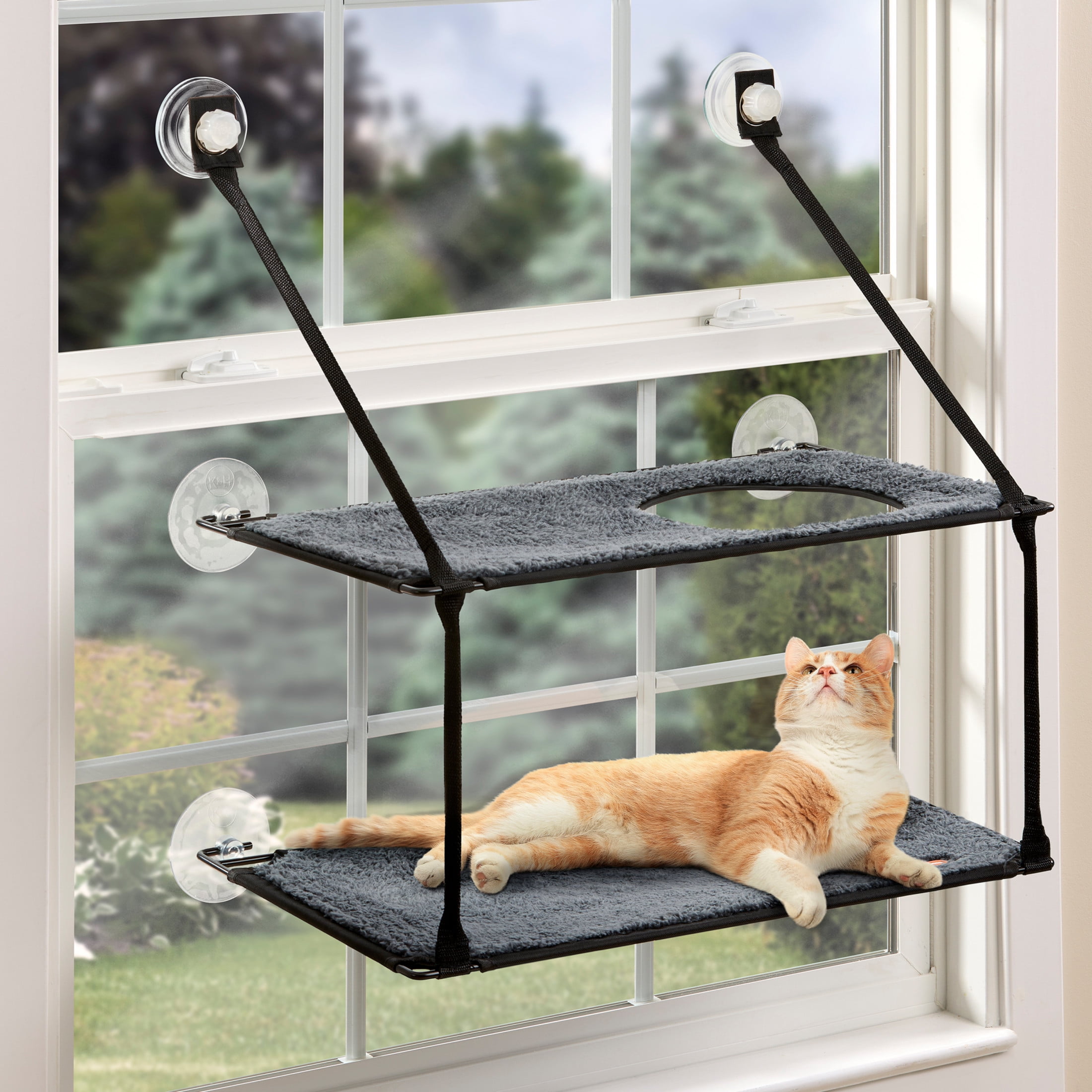 K&H Pet Products EZ Mount Window Kitty Sill Double Stack Cat Perch Gray 12 X 23 Inches