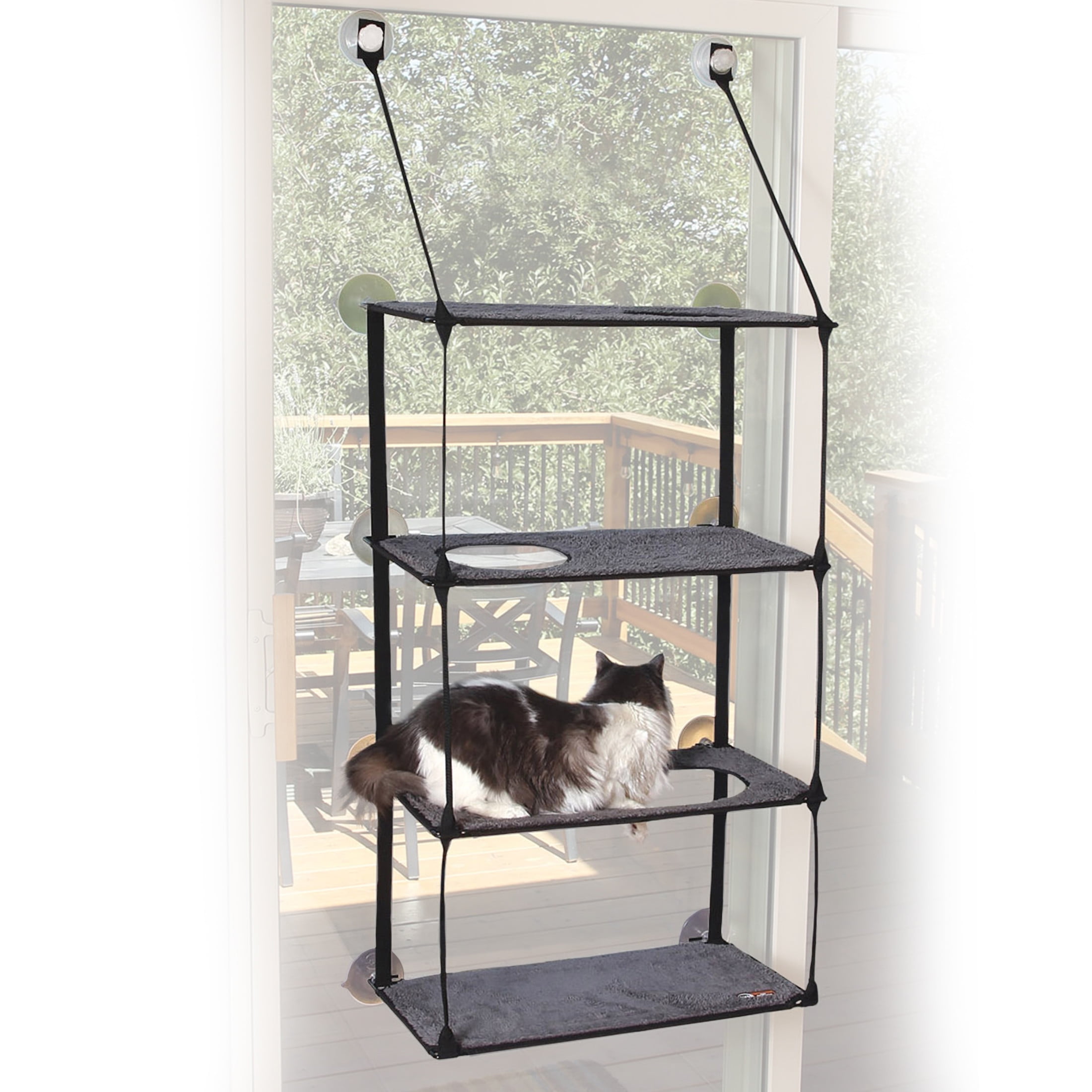 Gray Quad Stack Cat Window Perch with Steel Frame