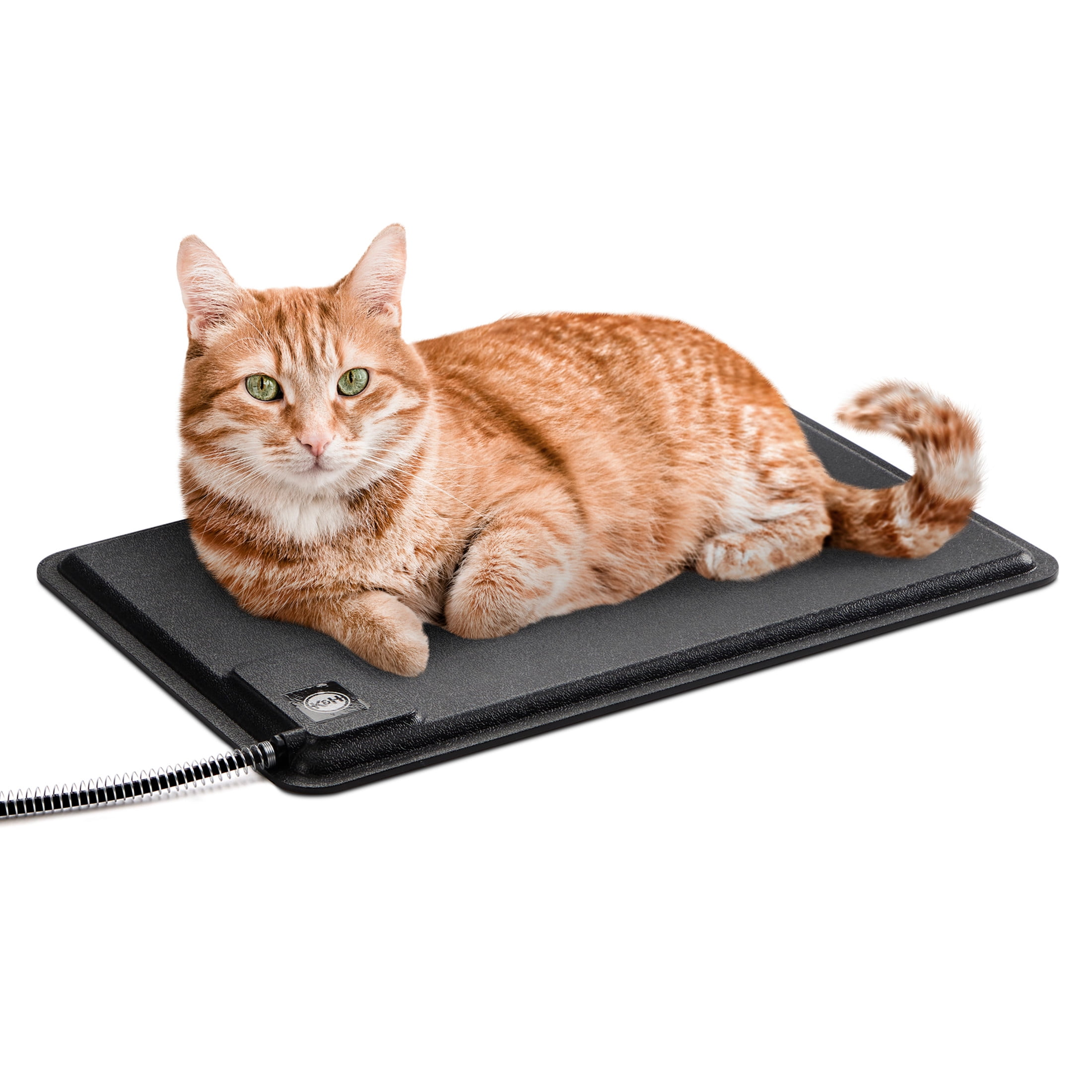 Small Black Heated Outdoor Kitty Pad with Fleece Cover