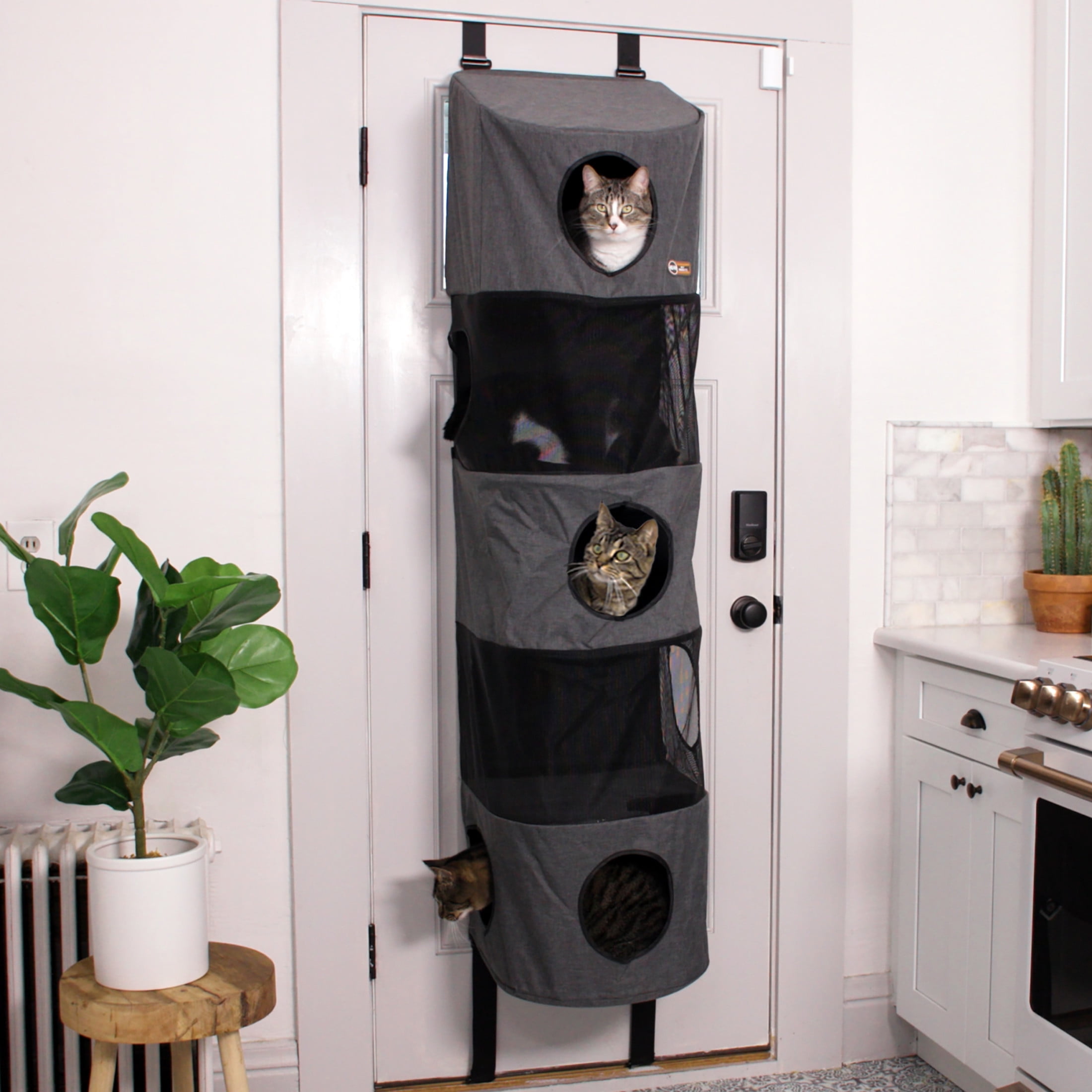 Gray 5-Story Hanging Cat Condo with Mesh Windows