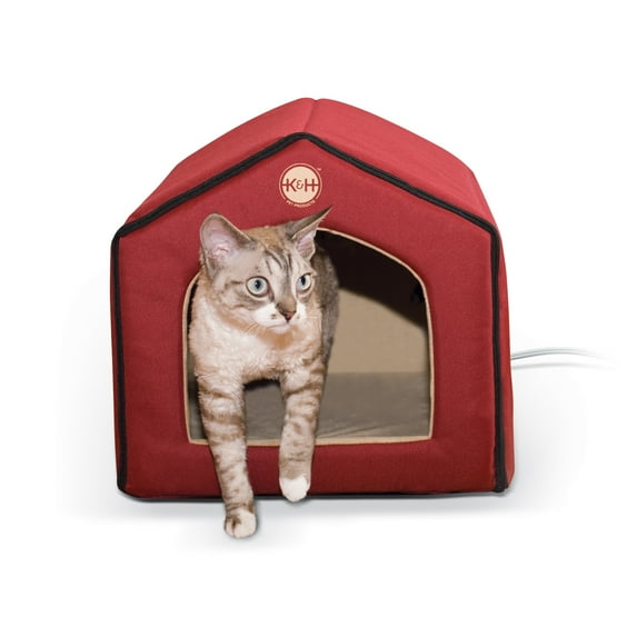 K&H Pet Products Heated Indoor Pet House Red / Tan 16" x 15" x 14"