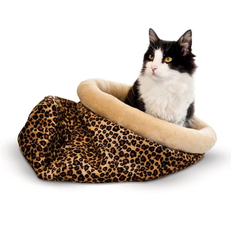 K&H Pet Products Large Self-Warming Cat Bed with Plush Micro Fleece, Leopard