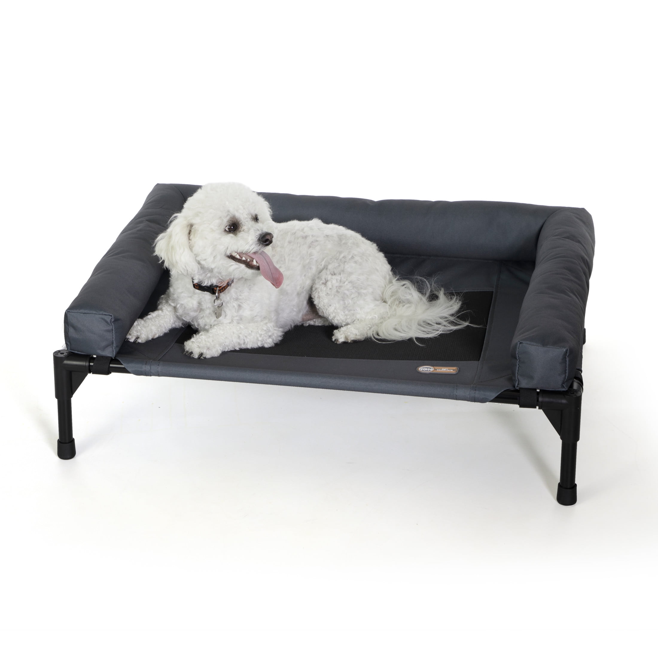 K&H Pet Products Original Bolster Pet Cot Elevated Pet Bed Charcoal/Black Mesh Medium 32 X 25 X 7 Inches