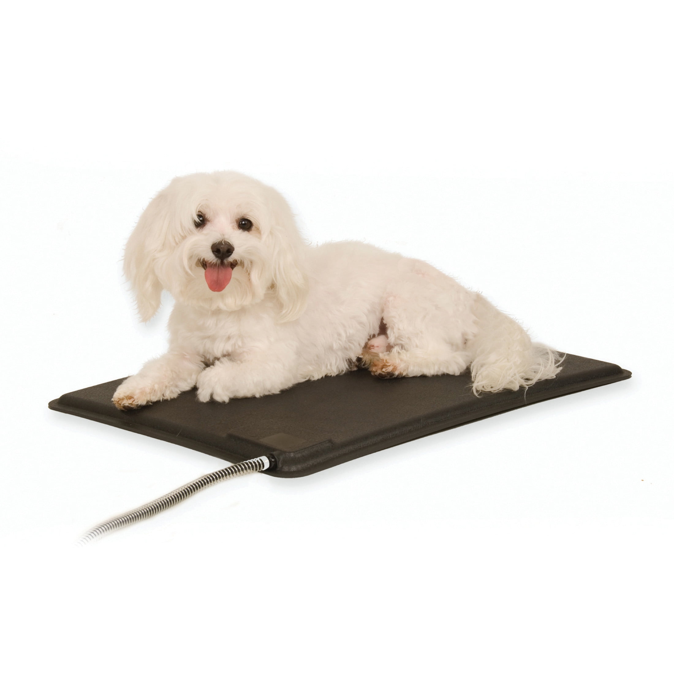 Small Black Heated Pet Pad with Thermostat and Chew-Resistant Cord