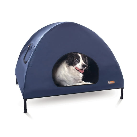 K&H Pet Products Original Pet Cot Tent, Portable Dog House, Dog Shade & Weather Shelter, Elevated Cot Dog Bed, Navy Blue, Large 30 X 42 X 32 Inches E11