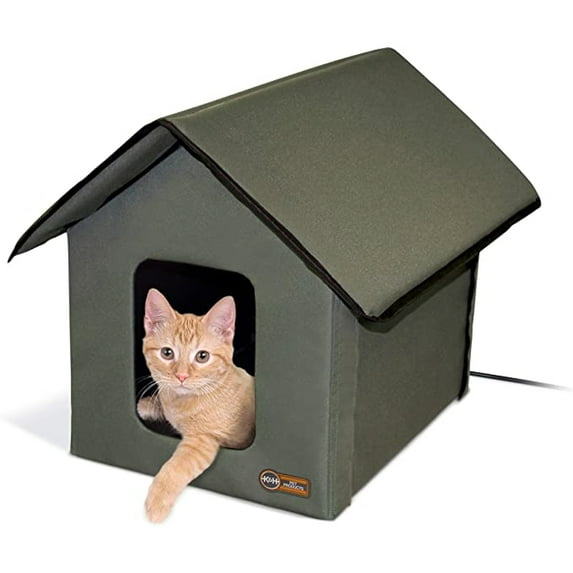 K&H Pet Products Outdoor HEATED Kitty House Olive 22″ x 18″ x 17″