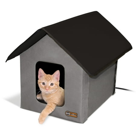K&H Pet Products Outdoor Heated Kitty House Cat Shelter Gray/Black 19 X 22 X 17 Inches
