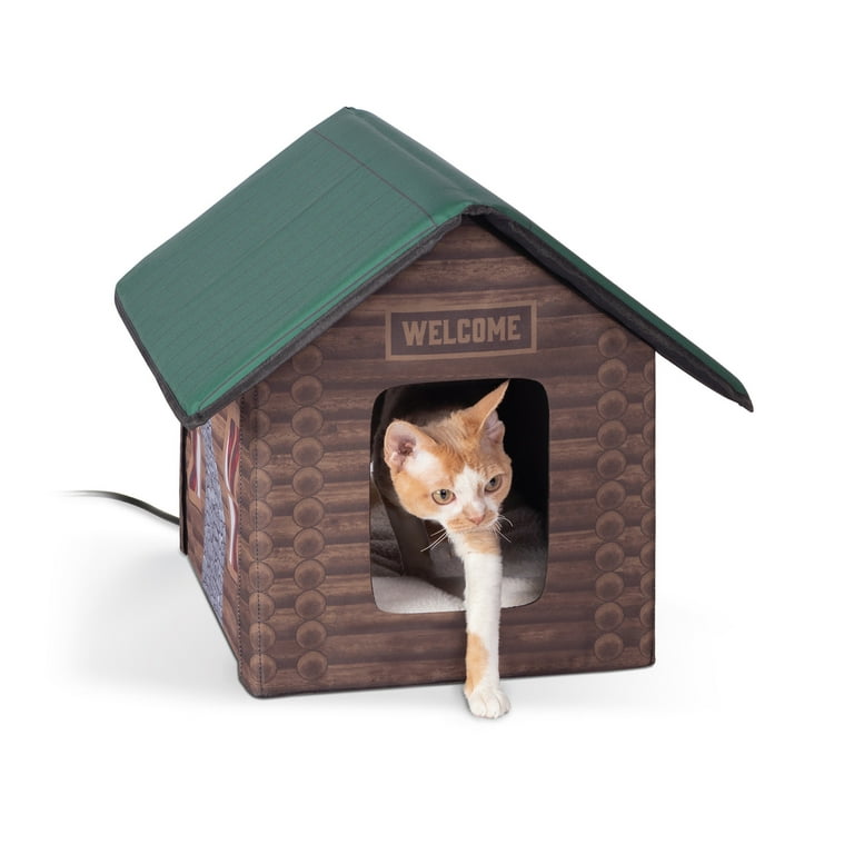 Free Shipping K H Pet Products Outdoor Heated Kitty House Cat Shelter Log Cabin 19 X 22 X 17 Inches Walmart