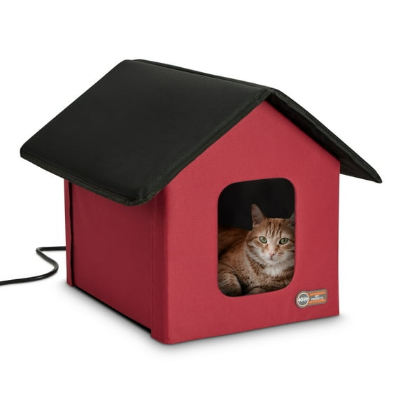 K&H Pet Products Outdoor Heated Cat House for Outdoors Cat Shelter Red/Black 22 X 19 X 17 Inches