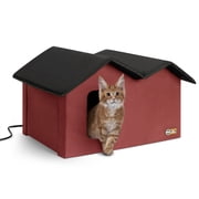 K&H Pet Products Heated Cat House for Outdoors Extra Wide Red/Black 26.5 X 21.5 X 15.5 Inches